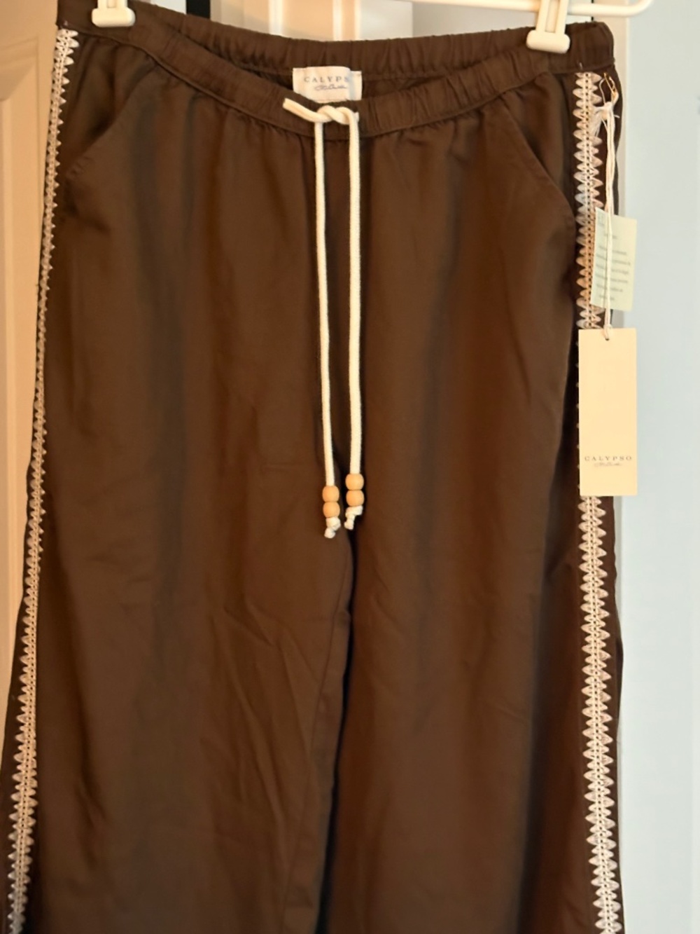 Calypso St. Barth’s Brown Flowy Embroidered Pants Size Medium NWT